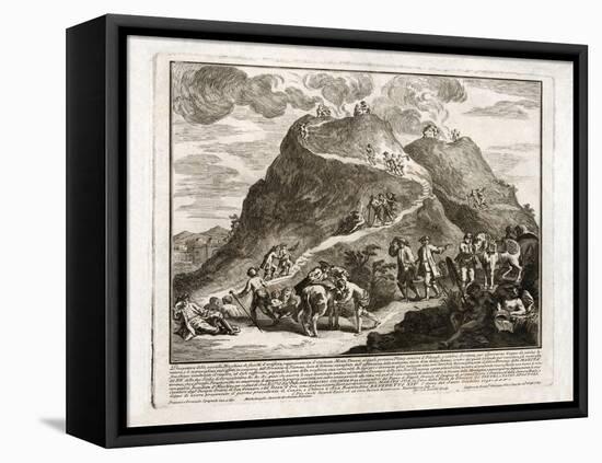 Perspective of the Second Eruption of Vesuvius, Published 1750-Francesco Spagnolo Perziado-Framed Stretched Canvas