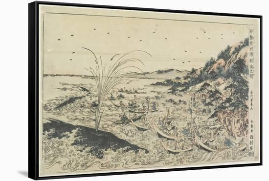 Perspective Print:Whale Catching at Kumano Sea-Shoreu, Late 18th Century-Utagawa Toyoharu-Framed Stretched Canvas