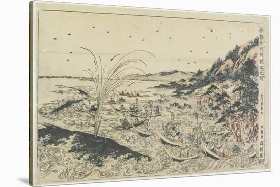 Perspective Print:Whale Catching at Kumano Sea-Shoreu, Late 18th Century-Utagawa Toyoharu-Stretched Canvas