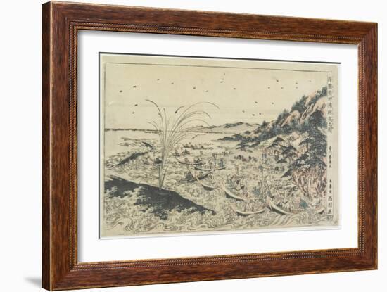 Perspective Print:Whale Catching at Kumano Sea-Shoreu, Late 18th Century-Utagawa Toyoharu-Framed Giclee Print