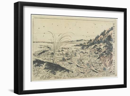 Perspective Print:Whale Catching at Kumano Sea-Shoreu, Late 18th Century-Utagawa Toyoharu-Framed Giclee Print