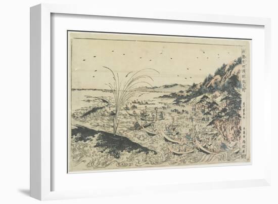 Perspective Print:Whale Catching at Kumano Sea-Shoreu, Late 18th Century-Utagawa Toyoharu-Framed Giclee Print