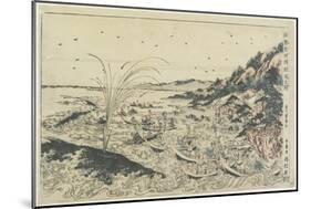 Perspective Print:Whale Catching at Kumano Sea-Shoreu, Late 18th Century-Utagawa Toyoharu-Mounted Giclee Print