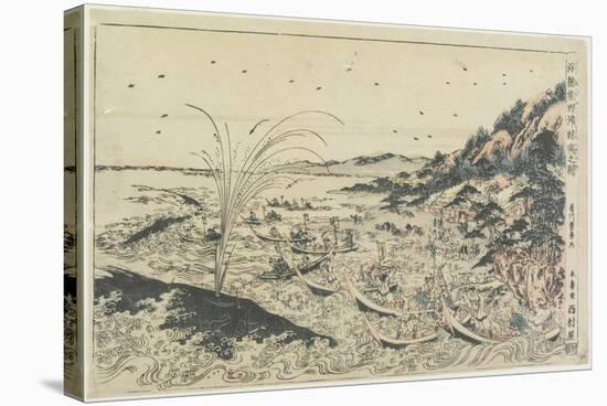 Perspective Print:Whale Catching at Kumano Sea-Shoreu, Late 18th Century-Utagawa Toyoharu-Stretched Canvas