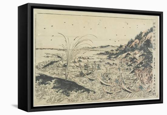 Perspective Print:Whale Catching at Kumano Sea-Shoreu, Late 18th Century-Utagawa Toyoharu-Framed Stretched Canvas