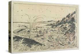 Perspective Print:Whale Catching at Kumano Sea-Shoreu, Late 18th Century-Utagawa Toyoharu-Stretched Canvas