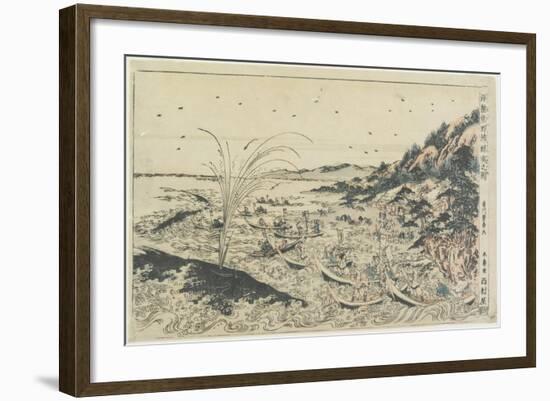 Perspective Print:Whale Catching at Kumano Sea-Shoreu, Late 18th Century-Utagawa Toyoharu-Framed Giclee Print