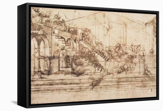 Perspective Study For the Background of the Adoration of the Magi-Leonardo da Vinci-Framed Stretched Canvas