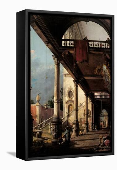 Perspective with Portico-Canaletto-Framed Stretched Canvas