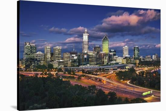 Perth Skyline at Dusk-Jon Hicks-Stretched Canvas