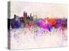 Perth Skyline in Watercolor Background-paulrommer-Stretched Canvas