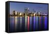 Perth, Western Australia, Viewed at Night Reflected in the Swan River.-Robyn Mackenzie-Framed Stretched Canvas