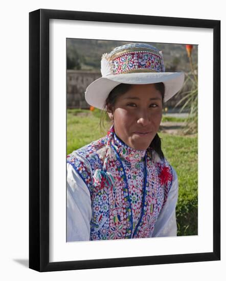 Peru, a Collaya Women at the Main Square of Yanque, a Village in the Colca Canyon-Nigel Pavitt-Framed Photographic Print