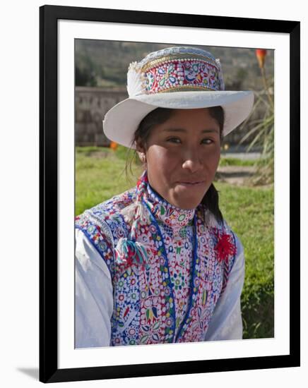 Peru, a Collaya Women at the Main Square of Yanque, a Village in the Colca Canyon-Nigel Pavitt-Framed Photographic Print