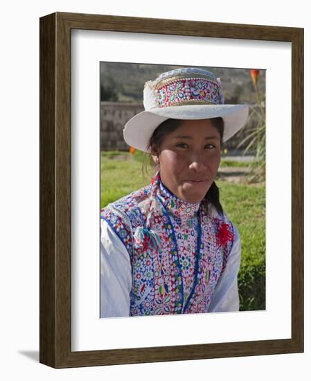Peru, a Collaya Women at the Main Square of Yanque, a Village in the Colca Canyon-Nigel Pavitt-Framed Photographic Print