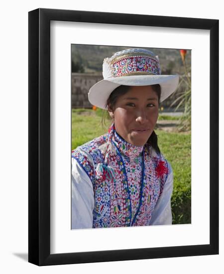 Peru, a Collaya Women at the Main Square of Yanque, a Village in the Colca Canyon-Nigel Pavitt-Framed Premium Photographic Print