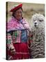 Peru, a Female with an Alpaca at Abra La Raya-Nigel Pavitt-Stretched Canvas
