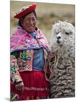 Peru, a Female with an Alpaca at Abra La Raya-Nigel Pavitt-Mounted Premium Photographic Print
