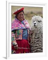 Peru, a Female with an Alpaca at Abra La Raya-Nigel Pavitt-Framed Photographic Print