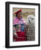 Peru, a Female with an Alpaca at Abra La Raya-Nigel Pavitt-Framed Premium Photographic Print