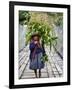 Peru, a Woman with a Load of Maize Stalks to Feed to Her Pigs Crosses the Urubamba River-Nigel Pavitt-Framed Photographic Print