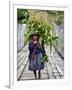 Peru, a Woman with a Load of Maize Stalks to Feed to Her Pigs Crosses the Urubamba River-Nigel Pavitt-Framed Photographic Print