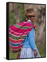 Peru; an Indian Woman Wearing Carries Her Farm Produce to Market in a Brightly Coloured Blanket-Nigel Pavitt-Framed Stretched Canvas