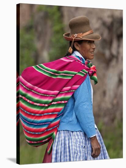 Peru; an Indian Woman Wearing Carries Her Farm Produce to Market in a Brightly Coloured Blanket-Nigel Pavitt-Stretched Canvas