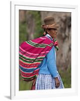 Peru; an Indian Woman Wearing Carries Her Farm Produce to Market in a Brightly Coloured Blanket-Nigel Pavitt-Framed Photographic Print