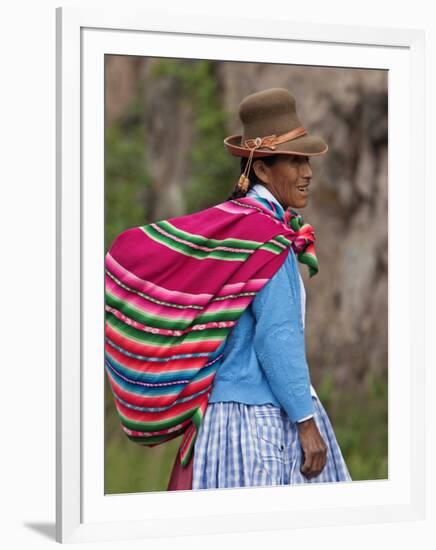 Peru; an Indian Woman Wearing Carries Her Farm Produce to Market in a Brightly Coloured Blanket-Nigel Pavitt-Framed Photographic Print