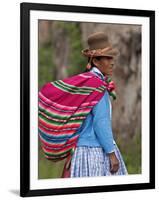 Peru; an Indian Woman Wearing Carries Her Farm Produce to Market in a Brightly Coloured Blanket-Nigel Pavitt-Framed Photographic Print