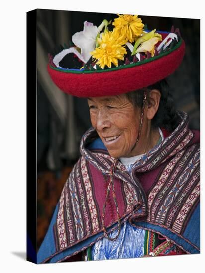 Peru, an Old Woman in Traditional Indian Costume-Nigel Pavitt-Stretched Canvas