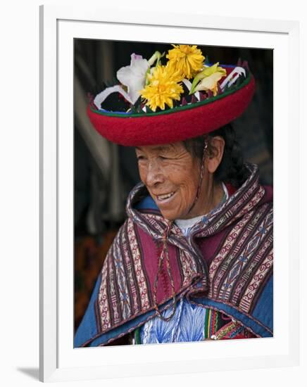 Peru, an Old Woman in Traditional Indian Costume-Nigel Pavitt-Framed Photographic Print