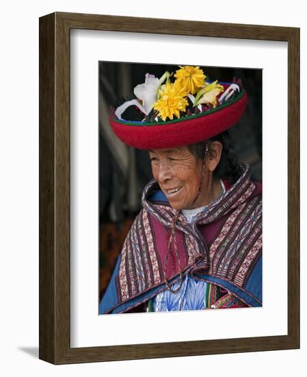 Peru, an Old Woman in Traditional Indian Costume-Nigel Pavitt-Framed Photographic Print