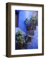 Peru, Arequipa. Geraniums on Steps at Santa Catalina Monastery.-Kymri Wilt-Framed Photographic Print