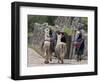 Peru, Native Indian Women Lead their Llamas Past the Ruins of Saqsaywaman-Nigel Pavitt-Framed Photographic Print