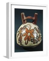 Peru, Nazca Culture, Double Spout and Bridge Vessel with Painted Hummingbirds around Flower-null-Framed Giclee Print