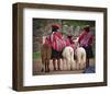 Peruvian Girls & Alpacas Peru-null-Framed Art Print