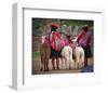 Peruvian Girls & Alpacas Peru-null-Framed Art Print