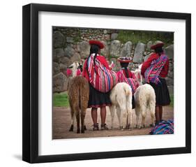 Peruvian Girls & Alpacas Peru-null-Framed Art Print