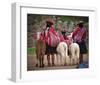 Peruvian Girls & Alpacas Peru-null-Framed Art Print