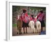 Peruvian Girls & Alpacas Peru-null-Framed Art Print