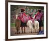 Peruvian Girls & Alpacas Peru-null-Framed Art Print