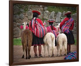 Peruvian Girls & Alpacas Peru-null-Framed Art Print