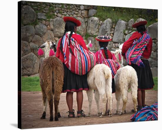 Peruvian Girls & Alpacas Peru-null-Stretched Canvas