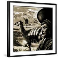 Peruvian Indian and Llama-null-Framed Giclee Print