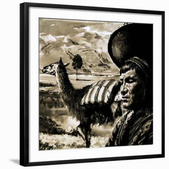 Peruvian Indian and Llama-null-Framed Giclee Print