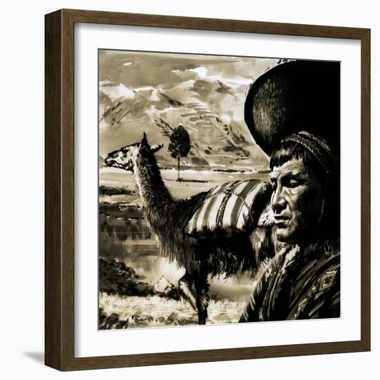 Peruvian Indian and Llama-null-Framed Giclee Print