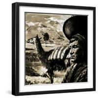 Peruvian Indian and Llama-null-Framed Giclee Print