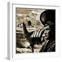 Peruvian Indian and Llama-null-Framed Giclee Print